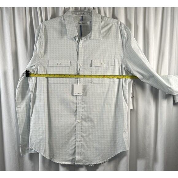 Calvin Klein NWT Plaid Cotton Flap Pocket Shirt White Blue L sustainable 77-16 - Picture 12 of 14
